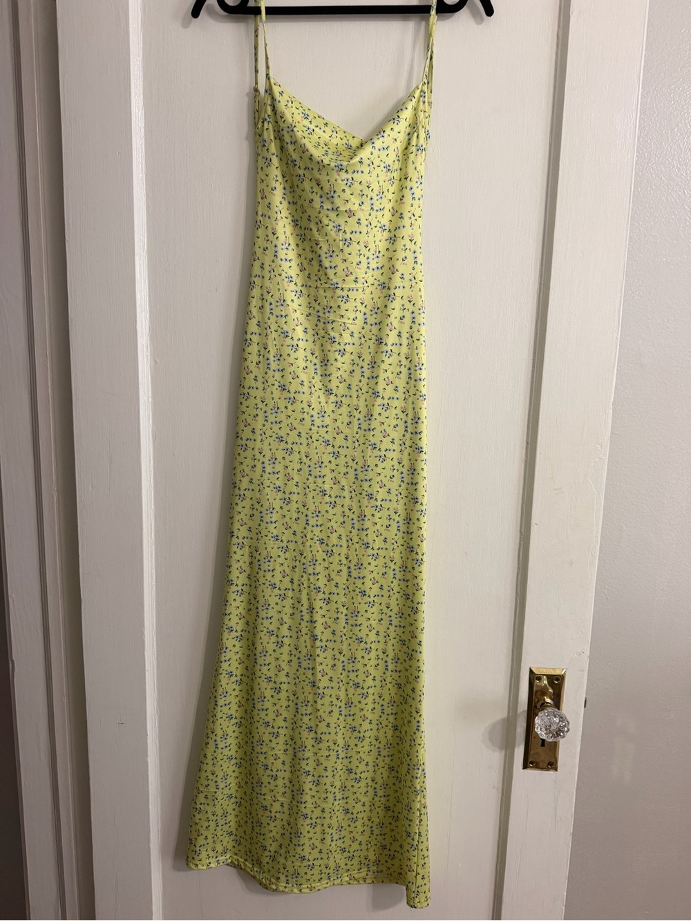Yellow Floral Slip Dress with Spaghetti Straps